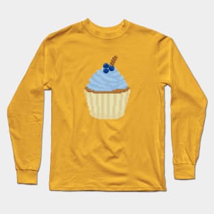 Blue cupcake pixel art Long Sleeve T-Shirt